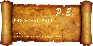 Páricsi Emil névjegykártya